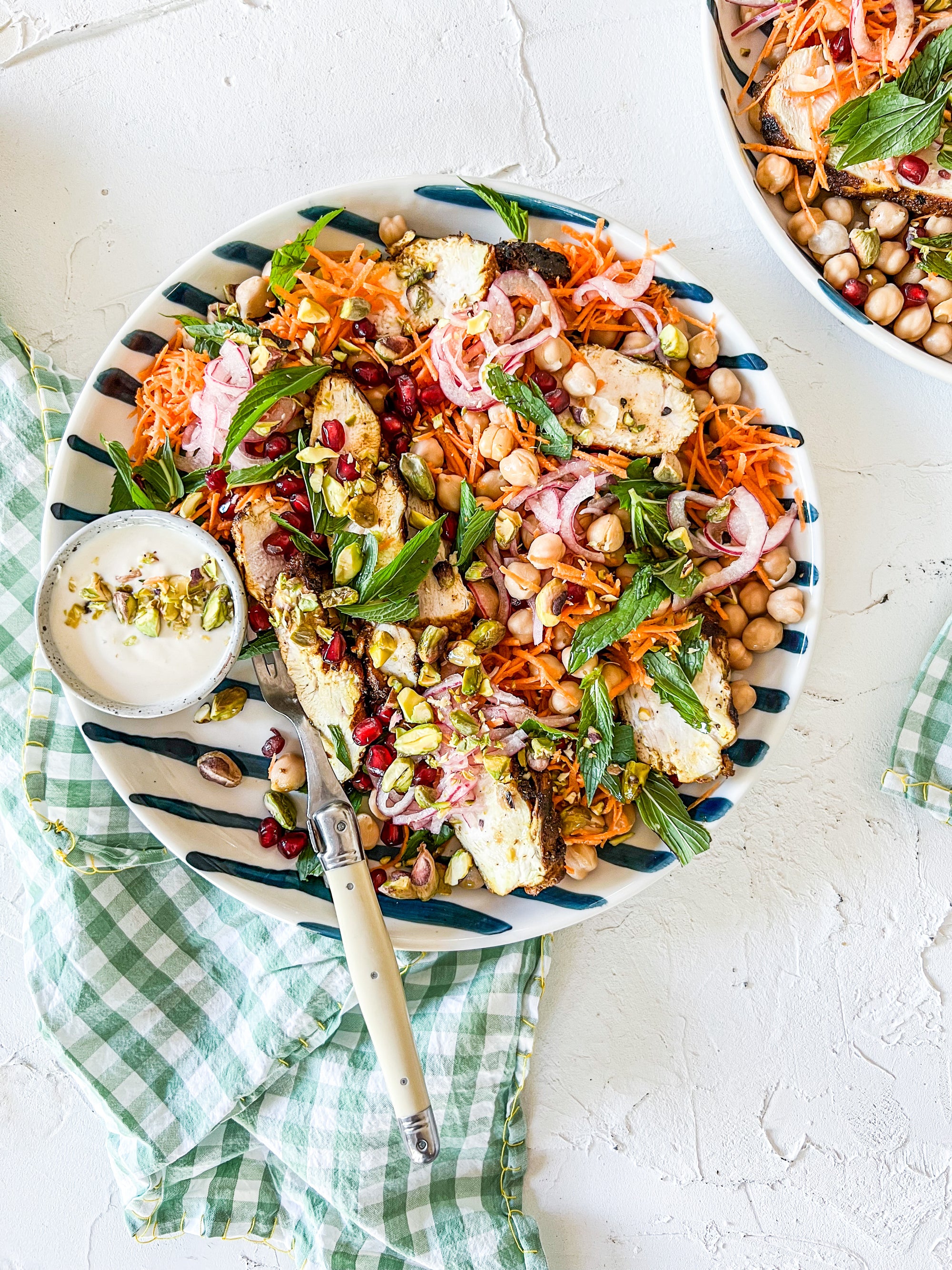 Chicken shawarma and chickpea salad with homemade pickled onion and tahini yoghurt dressing