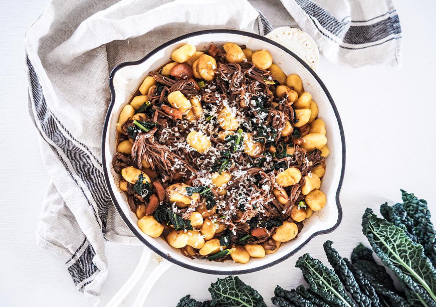 Slow Cooked Chuck Steak Ragu with Vegetables and Pumpkin Gnocchi
