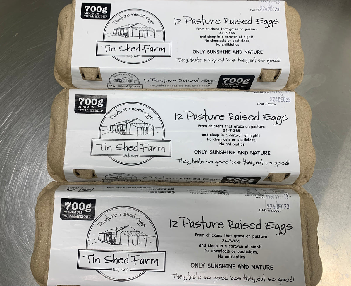 Pasture Raised Eggs - soy free Tin Shed Farm